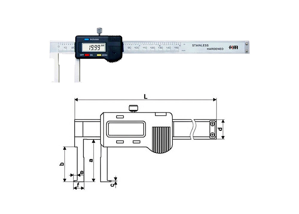 Durable 40-500mm/1.6-20" Stainless Steel Flat Head Inside Groove Digital Caliper Metric Measuring Tool