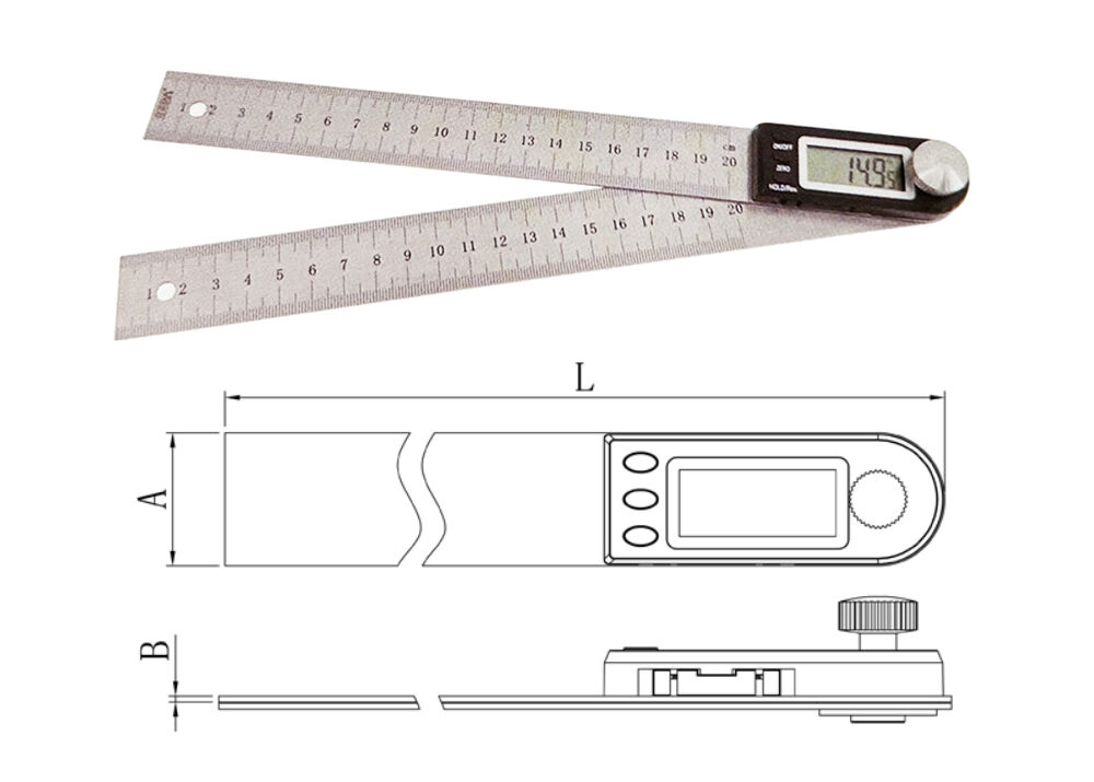 300mm Digital Angle Gauge 0-360° Measuring Range with Stainless Steel Dual Scale Ruler for Engineering Mechanical Measurement